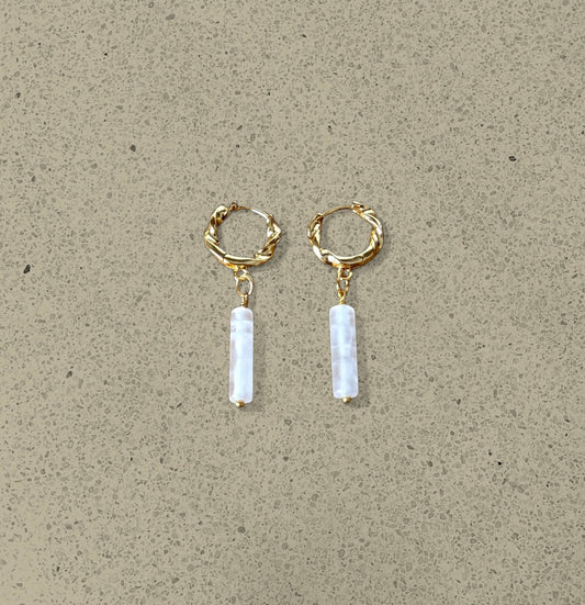 Twisted Rose Quartz Huggies