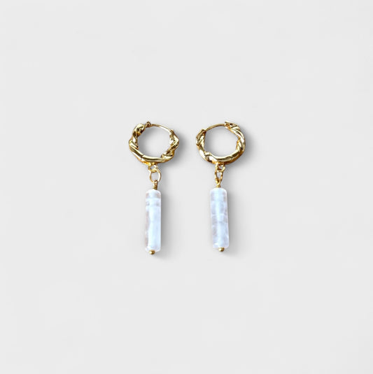 Twisted Rose Quartz Huggies