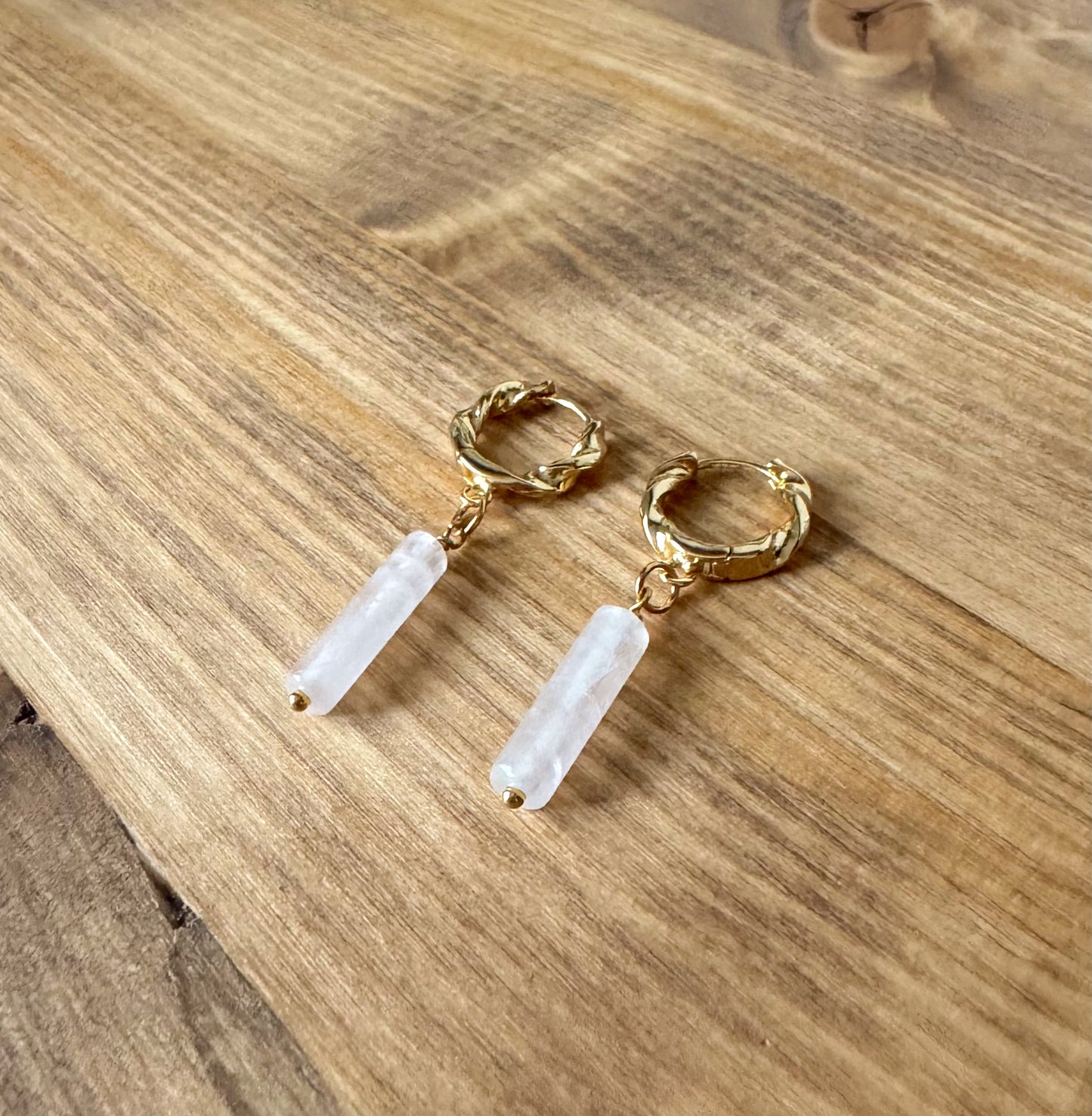 Twisted Rose Quartz Huggies